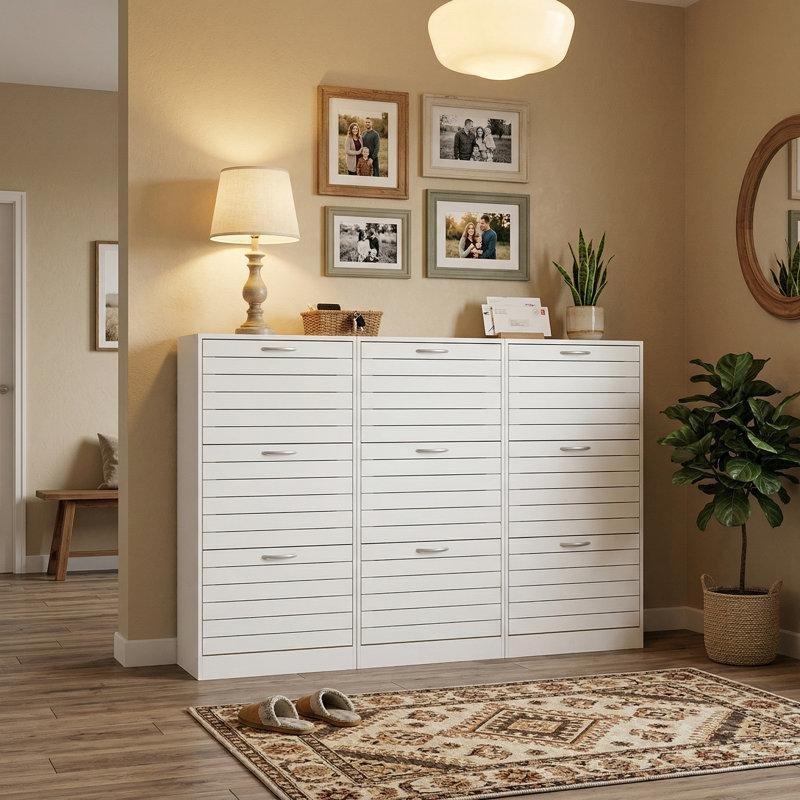 Beyaz Suntalam 3lü Set 9 Düşer Kapaklı Panjur Tasarımlı Ayakkabılık - 171x24x108 cm - 227835
