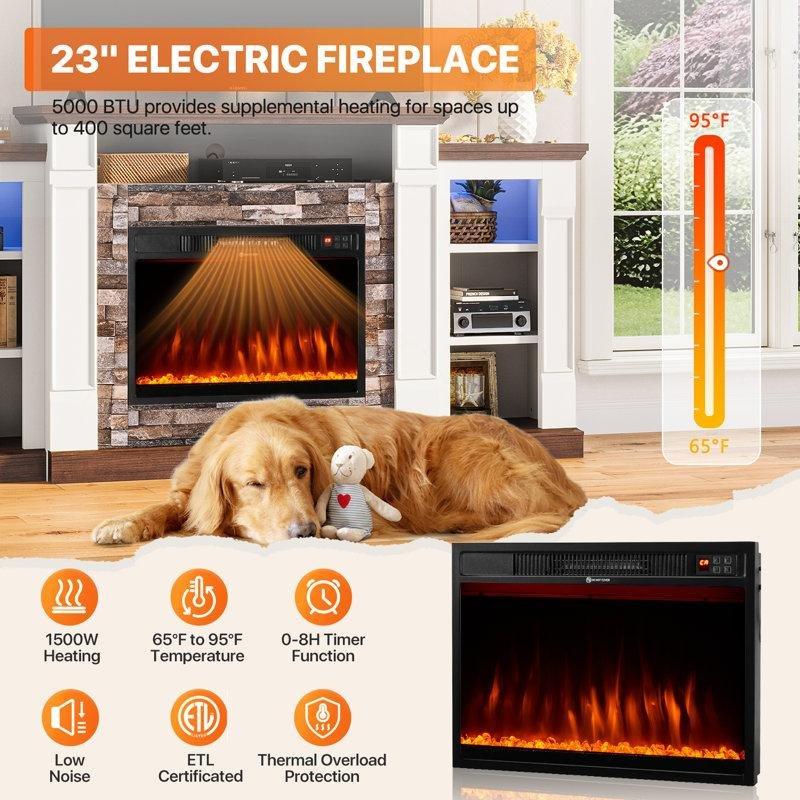 Beyaz Taş Desenli Elektrikli Şömineli Açık Raflı TV Ünitesi - 178 cm - 221496