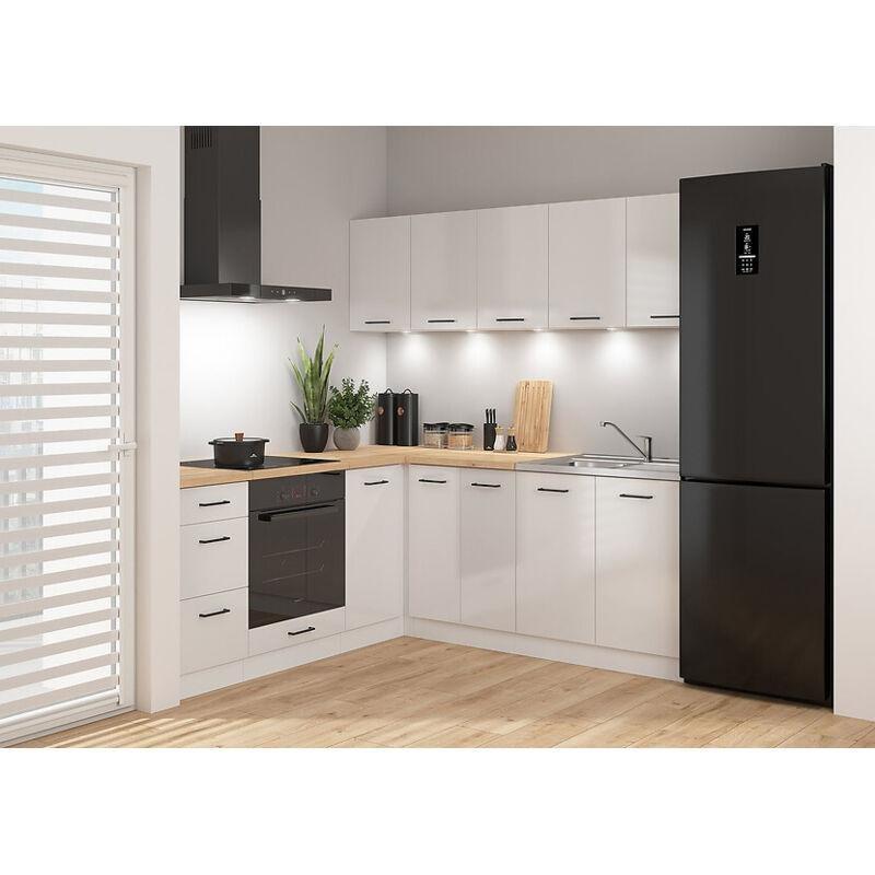 Beyaz Tebeşir Parlak MDF LED Aydınlatmalı Modüler Köşe Mutfak Modeli - 200x200 cm - 185995
