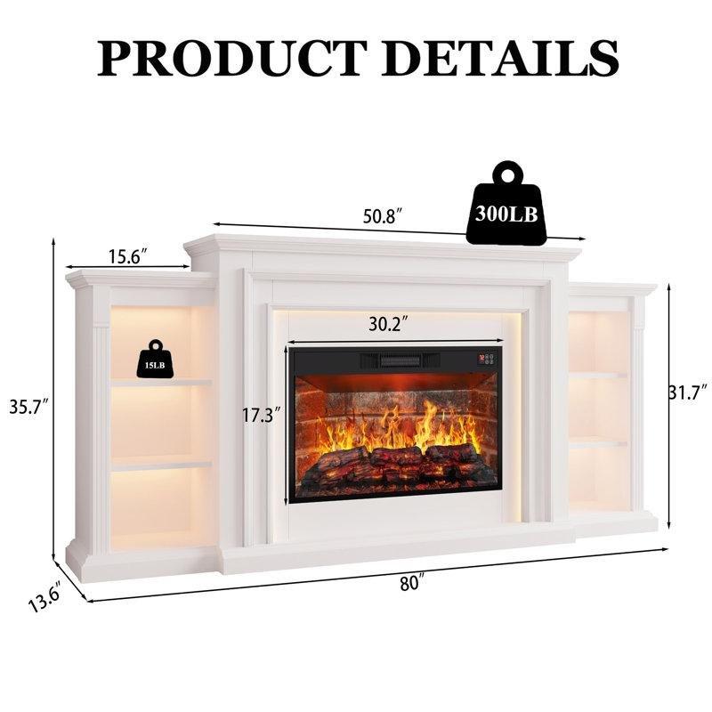 Beyaz Tuğla Desenli Ahşap LED Işıklı TV Üniteli Isıtmalı Elektrikli Şömine - 204 cm - 184321