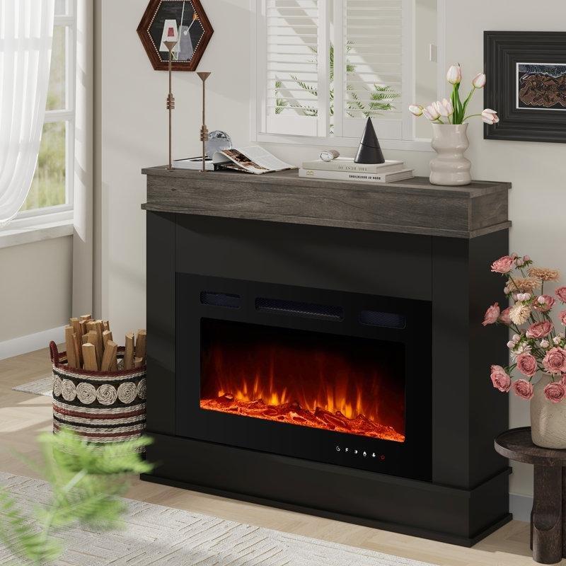 Beyaz ve Ahşap Rengi Endüstriyel Ahşap Uzaktan Kumandalı 3D Alev Efektli Isıtıcılı Elektrikli Şömine - 99 cm - 184347