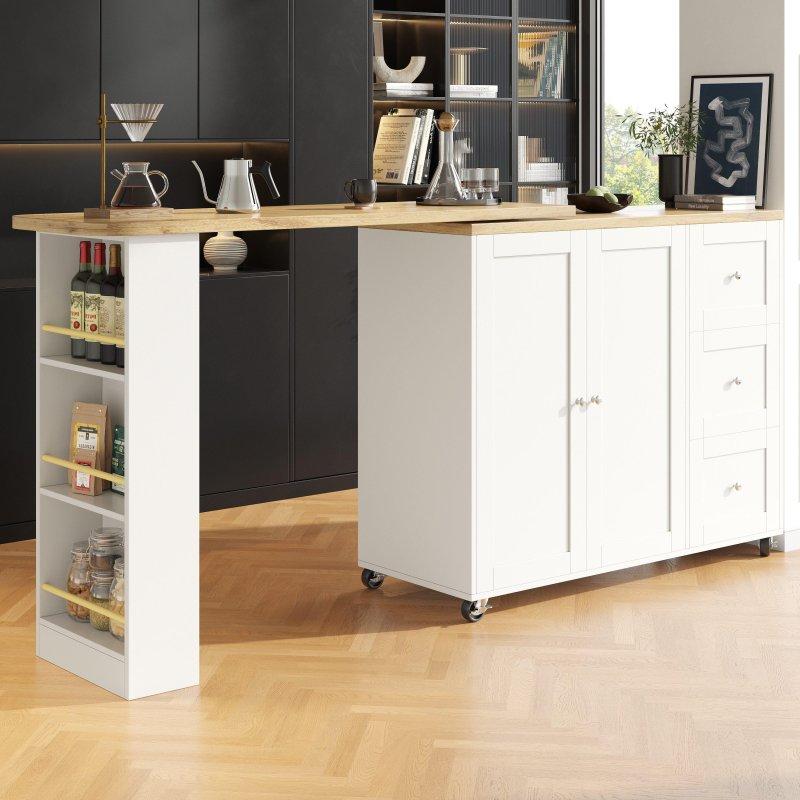 Beyaz ve Ahşap Rengi MDF 360° Dönebilen Uzatılabilir Konsollu Bar Masası - 232609