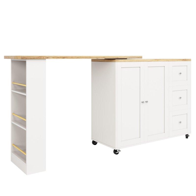 Beyaz ve Ahşap Rengi MDF 360° Dönebilen Uzatılabilir Konsollu Bar Masası - 232609