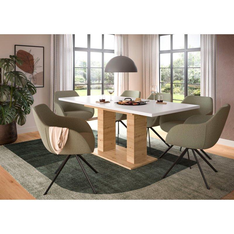 Beyaz ve Artisan Meşe Rengi Ahşap Açılabilir Bohem Yemek Masası - 150-190 cm - 235900