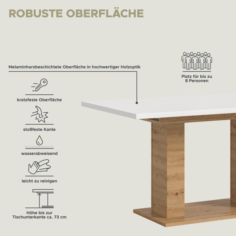 Beyaz ve Artisan Meşe Rengi Ahşap Açılabilir Bohem Yemek Masası - 150-190 cm - 235900