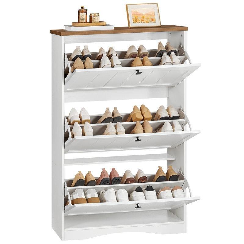 Beyaz ve Ceviz MDF 3 Düşer Kapaklı Ayarlanabilir Raflı Ayakkabılık - 80x24x126 cm - 228356