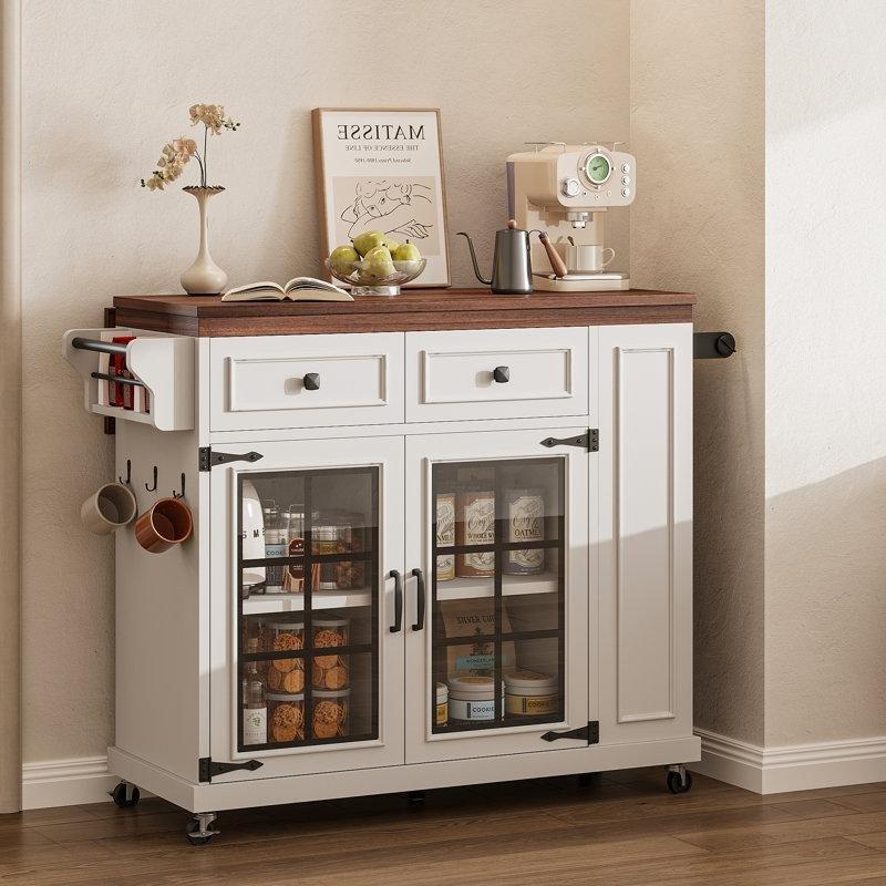 Beyaz ve Ceviz MDF Prizli Açılır Kapanır Tekerlekli Mutfak Adası - 102 cm - 176697