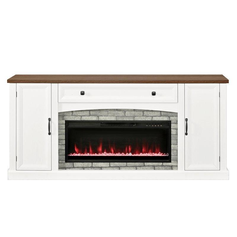 Beyaz ve Ceviz MDF Şömineli Çekmeceli Ayarlanabilir Raflı Tv Ünitesi - 169 cm - 222291