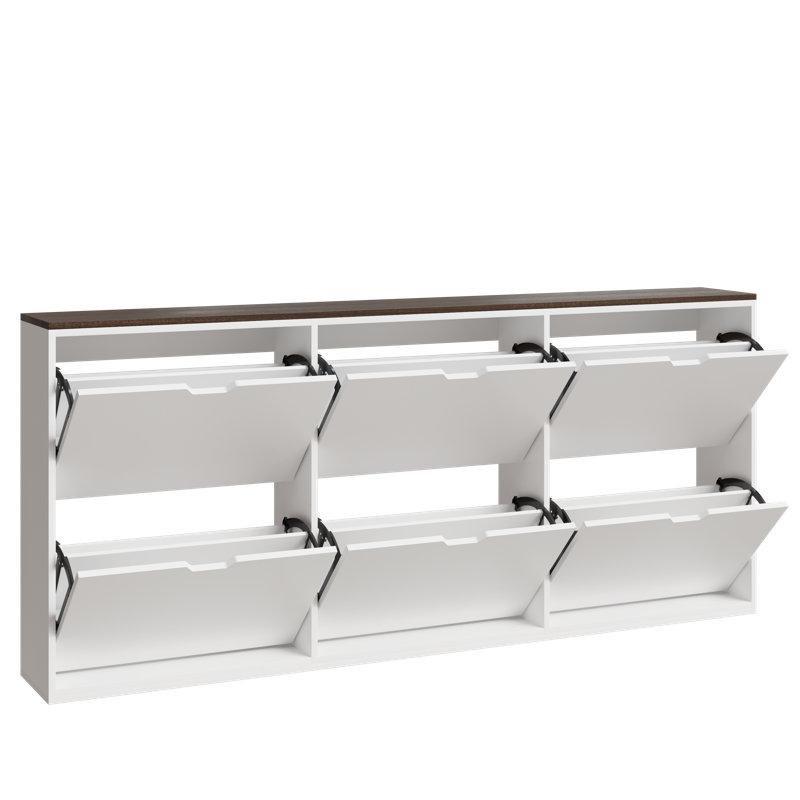 Beyaz ve Ceviz Rengi MDF 6 Düşer Kapaklı Ayakkabılık Dolabı - 181 cm - 229865