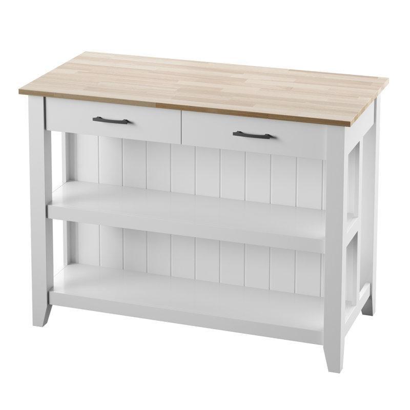 Beyaz ve Doğal Ahşap MDF Çekmeceli Raflı Mutfak Adası - 121 cm - 176486
