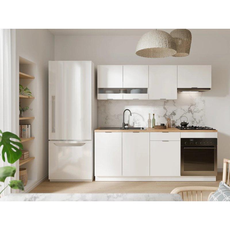 Beyaz ve Doğal Ahşap Rengi Tezgahlı 6 Modüllü Hazır Mutfak - 200 cm - 186727