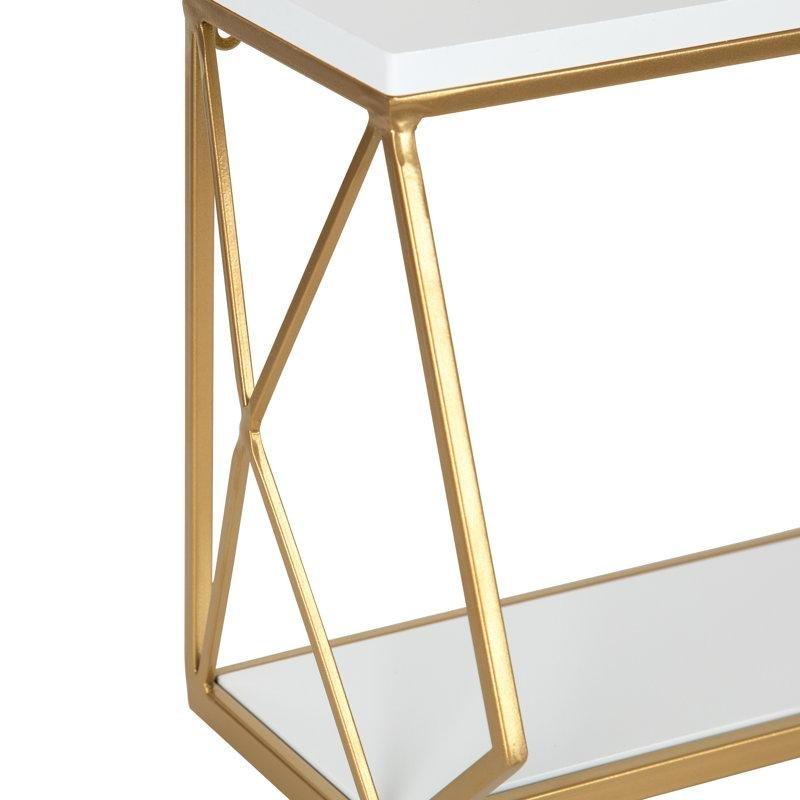 Beyaz ve Gold İki Katlı Geometrik Tasarımlı Ahşap Duvar Rafı - 56 cm - 179741