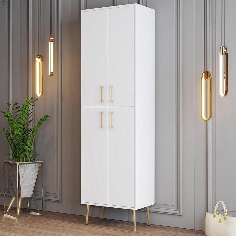Beyaz ve Gold Melamin Kaplı Yonga Levha Kapaklı Ayakkabılık - 60x202x35 cm - 228642