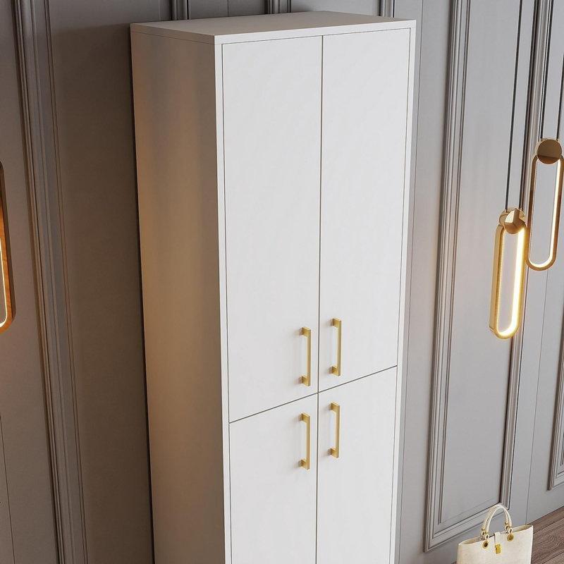 Beyaz ve Gold Melamin Kaplı Yonga Levha Kapaklı Ayakkabılık - 60x202x35 cm - 228642