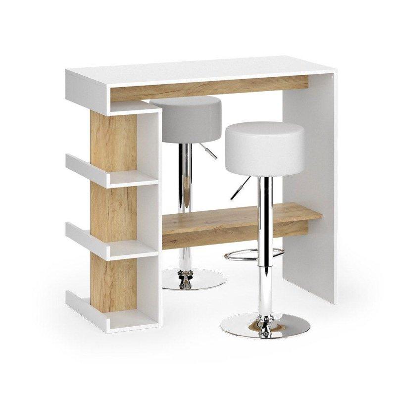 Beyaz ve Goldkraft Meşe Raflı 2 Tabureli Bar Masası Seti - 108x50 cm - 232584