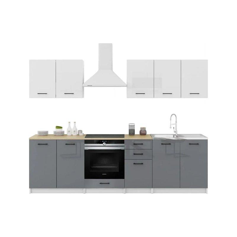 Beyaz ve Gri Lake 7 Parça Ankastre Fırın Bölmeli MDF Mutfak Modeli - 260 cm - 186664