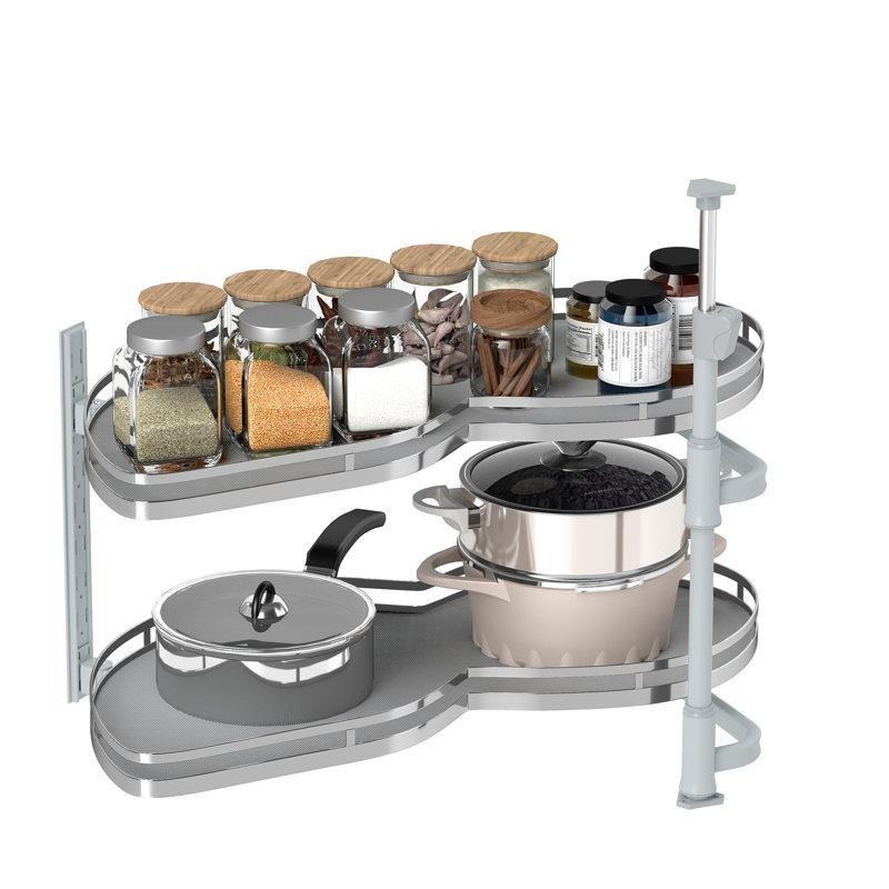 Beyaz ve Gümüş Metal Ayarlanabilir Döner Kör Köşe Dolap İçi Raf - 183260