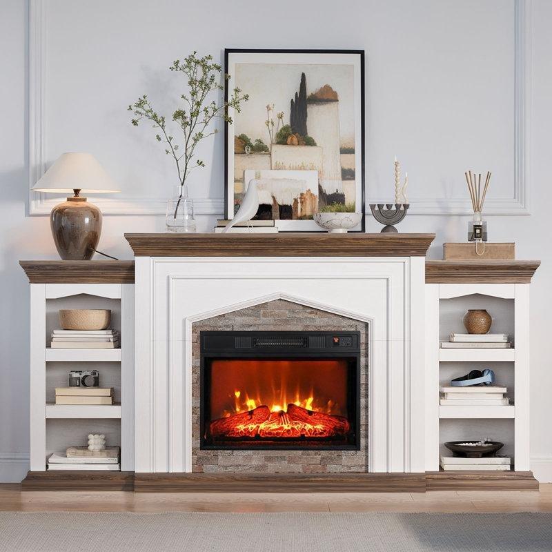 Beyaz ve Kahverengi Ahşap TV Üniteli Depolama Alanlı Elektrikli Şömine - 206 cm - 184910