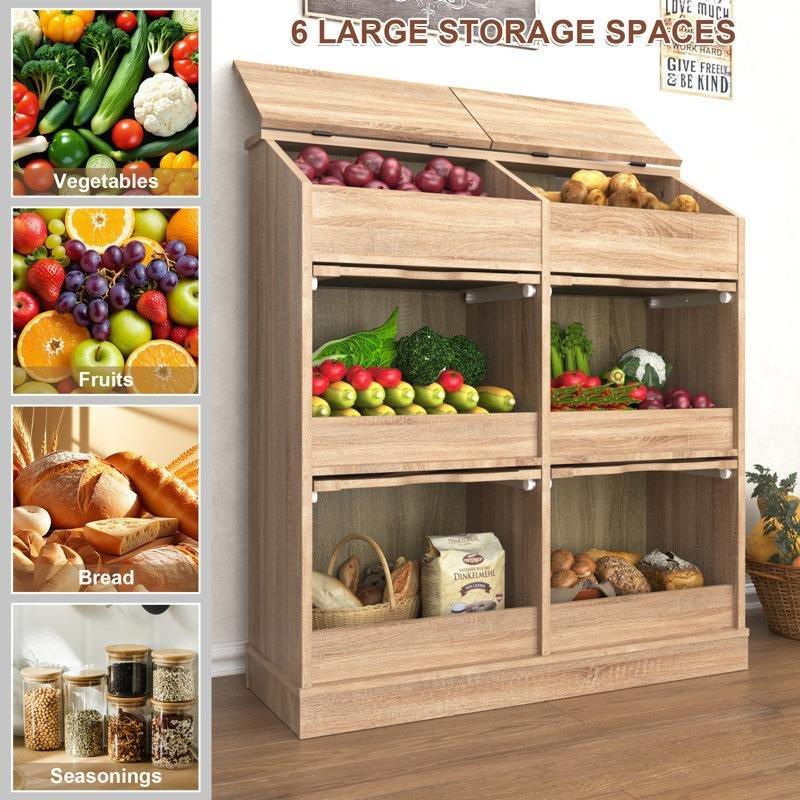 Beyaz ve Kahverengi MDF Bölmeli Dolaplı Sebzelik - 82x33x92 cm - 177948