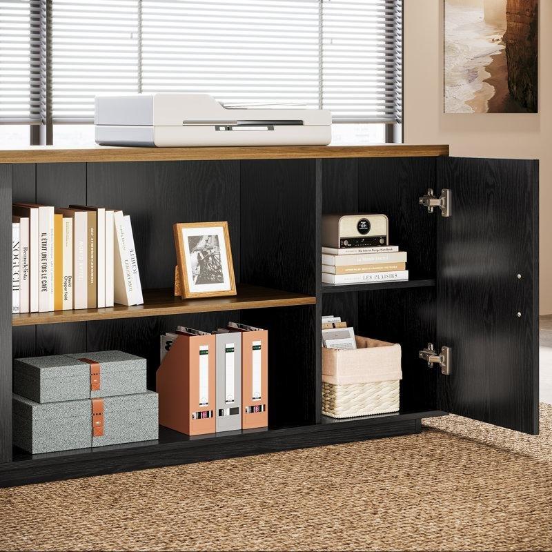 Beyaz ve Kahverengi MDF Etejerli L Tipi Yönetici Ofis Masası - 218 cm - 177875