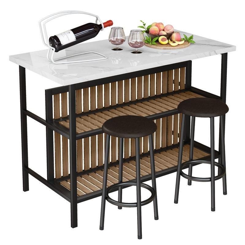 Beyaz ve Kahverengi MDF ve Metal Raflı 2 Tabureli Mutfak Adası - 120x60 cm - 176368