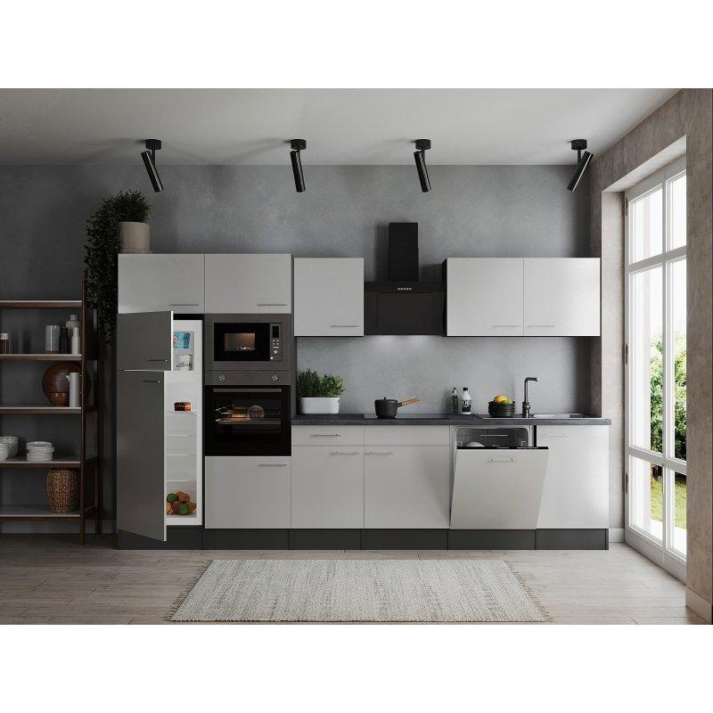 Beyaz ve Mat Gri Ankastre Cihazlı Seramik Ocaklı Granit Desenli Mutfak Modeli - 340 cm - 185594