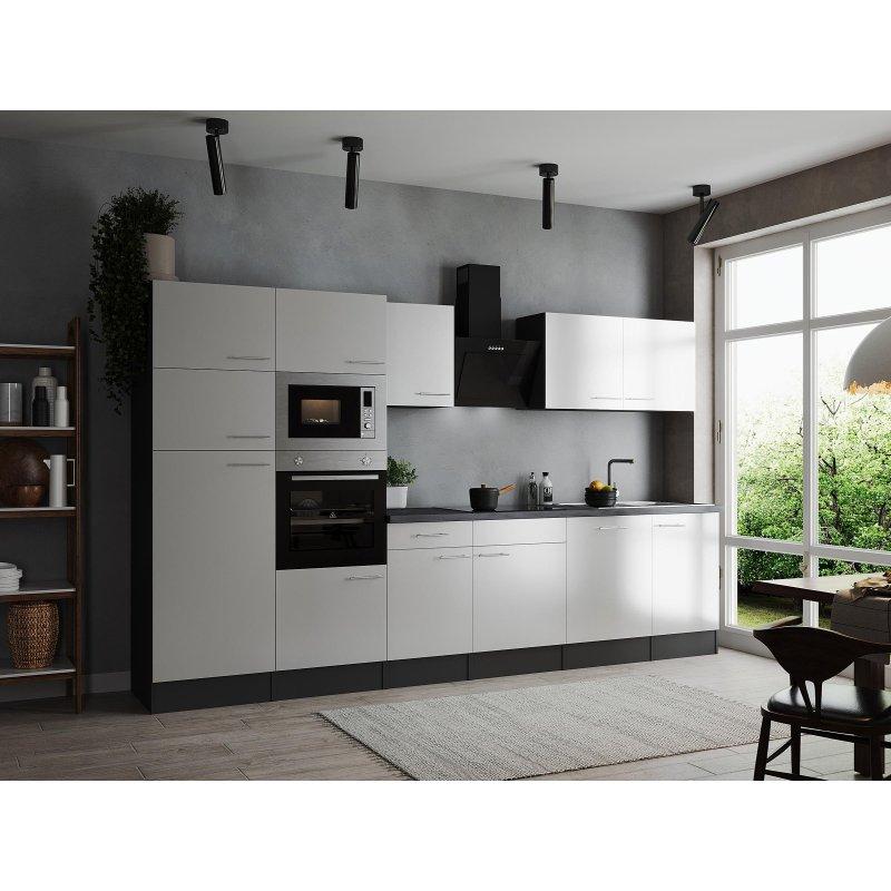 Beyaz ve Mat Gri Ankastre Cihazlı Seramik Ocaklı Granit Desenli Mutfak Modeli - 340 cm - 185594