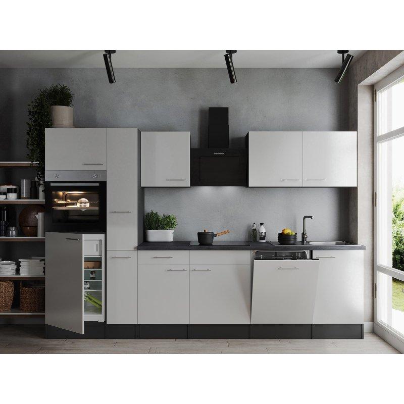 Beyaz ve Mat Gri Beyaz Eşyalı Granit Desenli Tezgahlı Mutfak Modeli - 310 cm - 185687