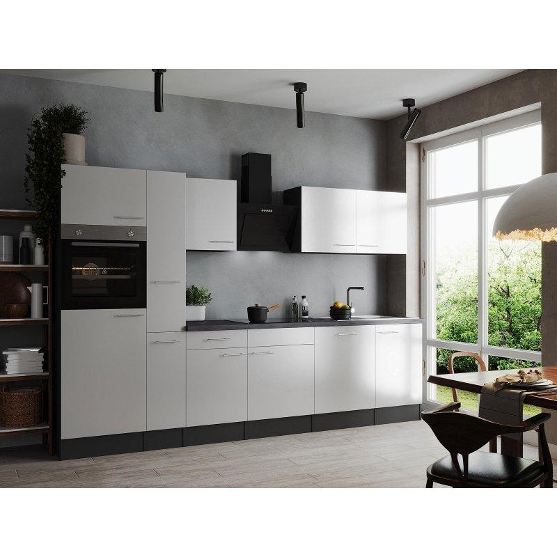 Beyaz ve Mat Gri Beyaz Eşyalı Granit Desenli Tezgahlı Mutfak Modeli - 310 cm - 185687
