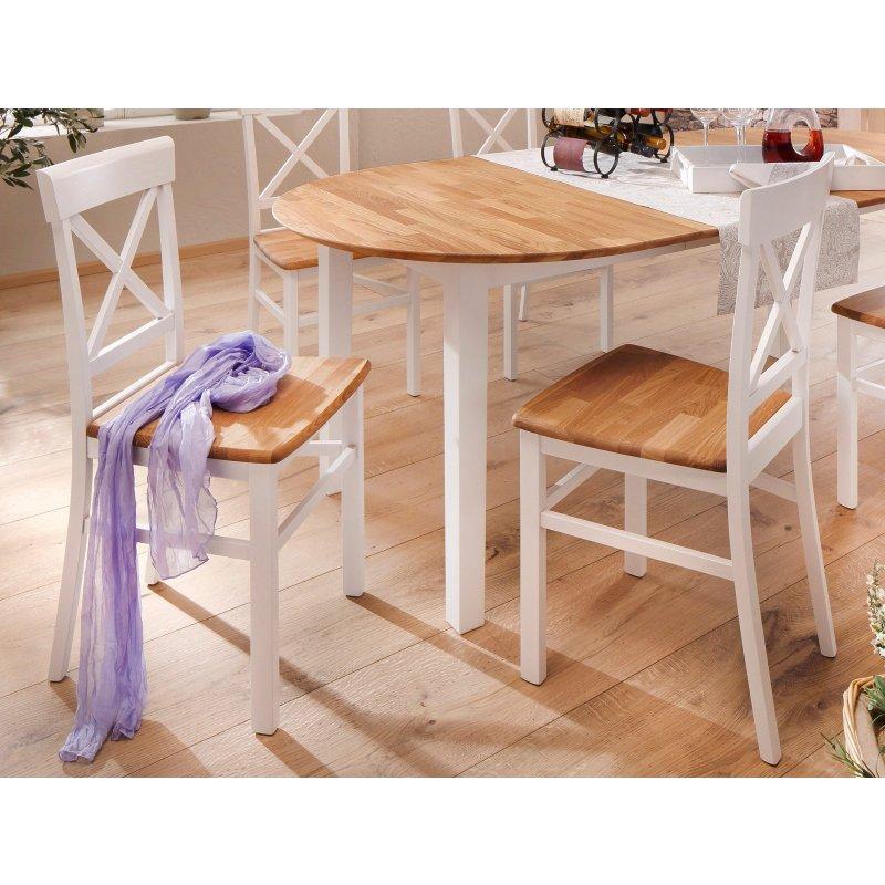 Beyaz ve Meşe Masif Ahşap Büyüyebilen Yuvarlak Bohem Yemek Masası - 120-165 cm - 235733