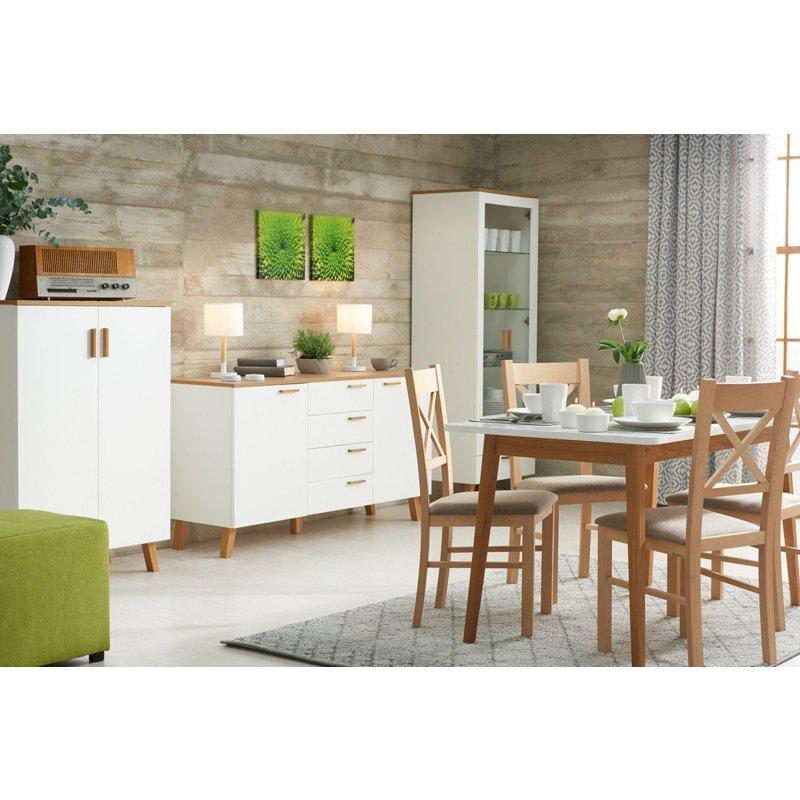 Beyaz ve Meşe Rengi Ahşap Ayaklı Açılabilir Dikdörtgen Bohem Yemek Masası - 140x80 cm - 235868