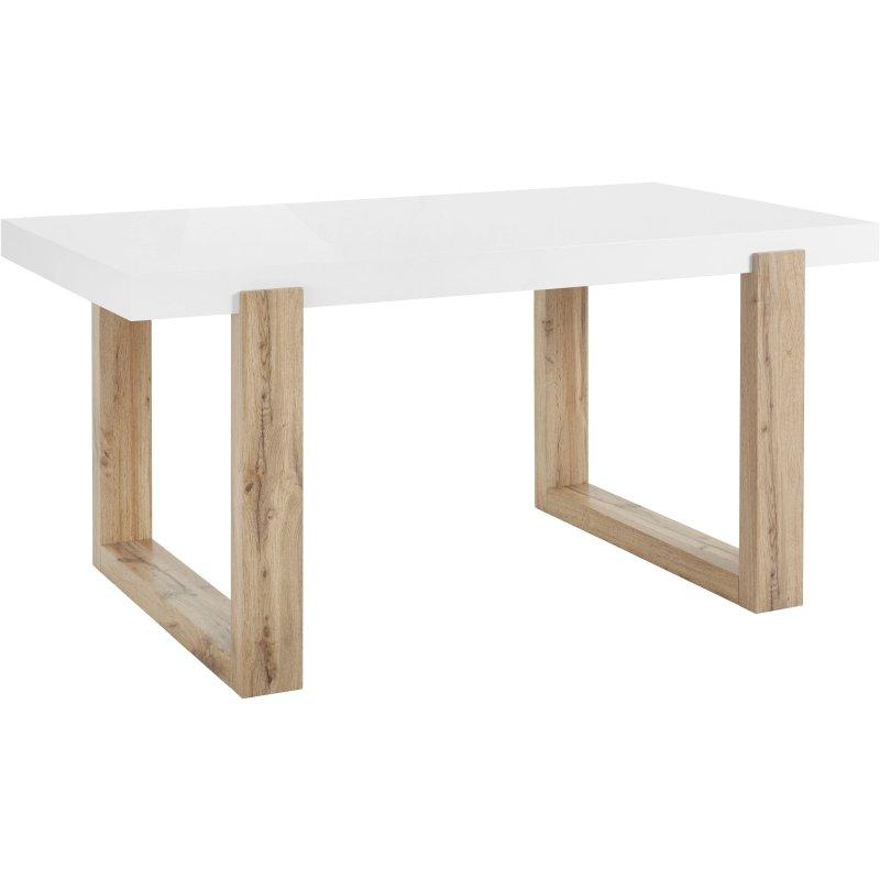 Beyaz ve Meşe Rengi MDF Parlak Tablalı Dikdörtgen Bohem Yemek Masası - 160x90 cm - 236679