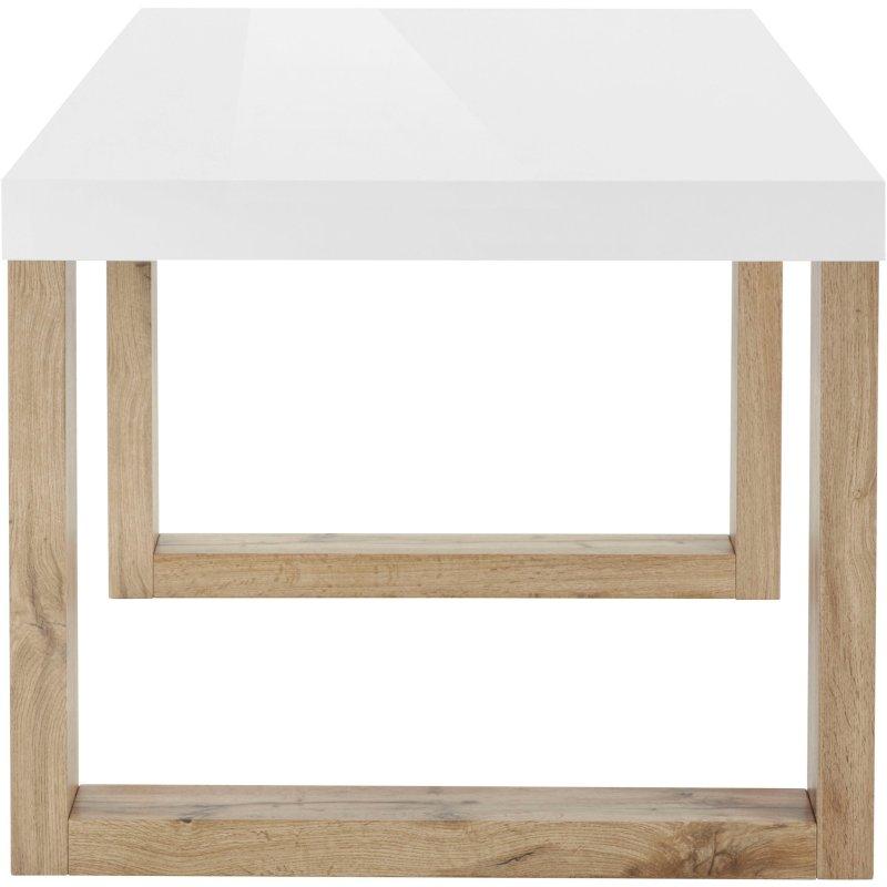 Beyaz ve Meşe Rengi MDF Parlak Tablalı Dikdörtgen Bohem Yemek Masası - 160x90 cm - 236679