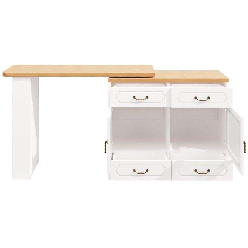 Beyaz ve Naturel MDF LED Aydınlatmalı 360° Dönebilen Çekmeceli Bar Masası - 232232
