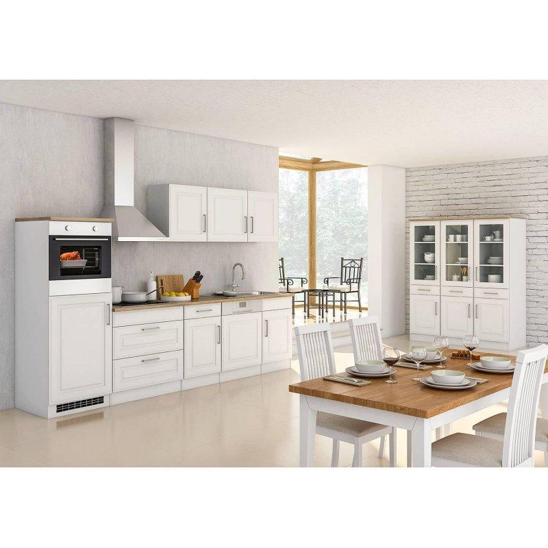 Beyaz ve Sonoma Meşe Suntalam Country Tarzı Beyaz Eşyalı Komple Mutfak - 300 cm - 185543