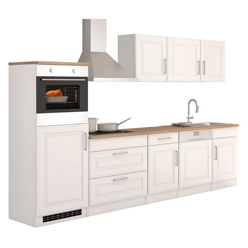 Beyaz ve Sonoma Meşe Suntalam Country Tarzı Beyaz Eşyalı Komple Mutfak - 300 cm - 185543