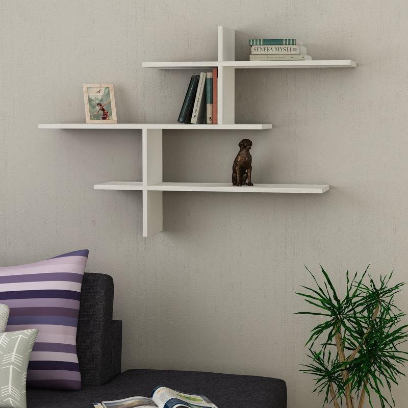 Beyaz Yonga Levha 3 Kademeli Geometrik Duvar Rafı - 123 cm - 180057