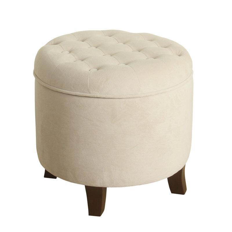 Bordo Kadife Kapitoneli Saklama Alanlı Yuvarlak Ahşap Ayaklı Makyaj Masası Pufu - 49x46 cm - 232814