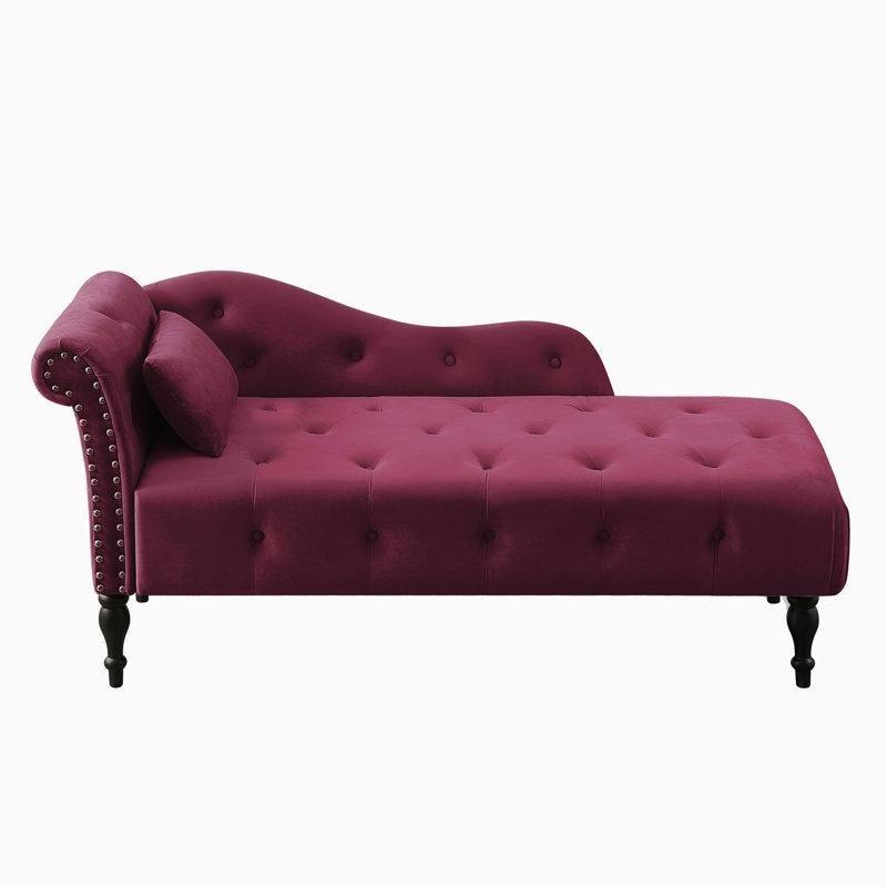 Bordo Kadife Masif Ahşap Kapitoneli Zımba Detaylı Sol Köşe Josephine Koltuk - 154 cm - 190485