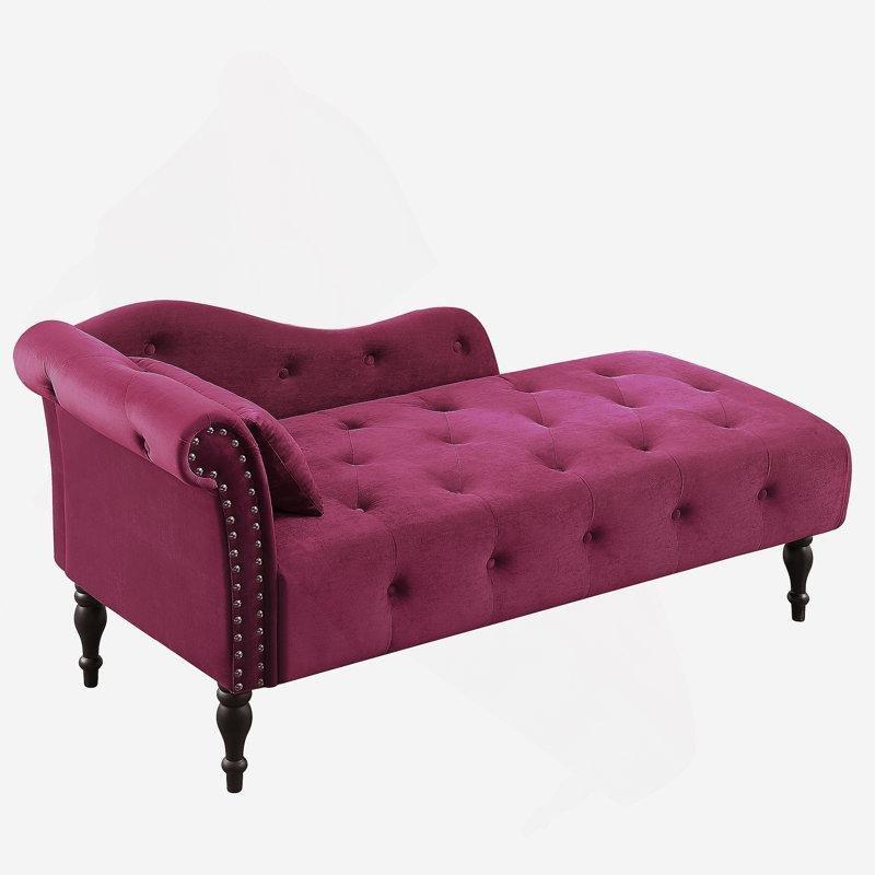 Bordo Kadife Masif Ahşap Kapitoneli Zımba Detaylı Tek Kollu Josephine Koltuk - 154 cm - 190118