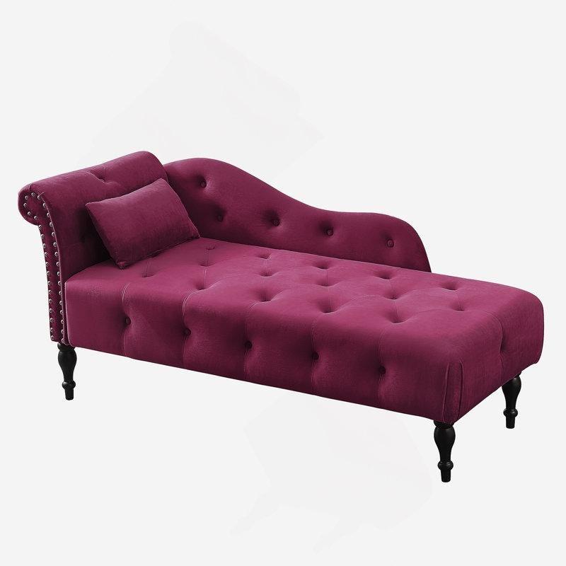 Bordo Kadife Masif Ahşap Kapitoneli Zımba Detaylı Tek Kollu Josephine Koltuk - 154 cm - 190118