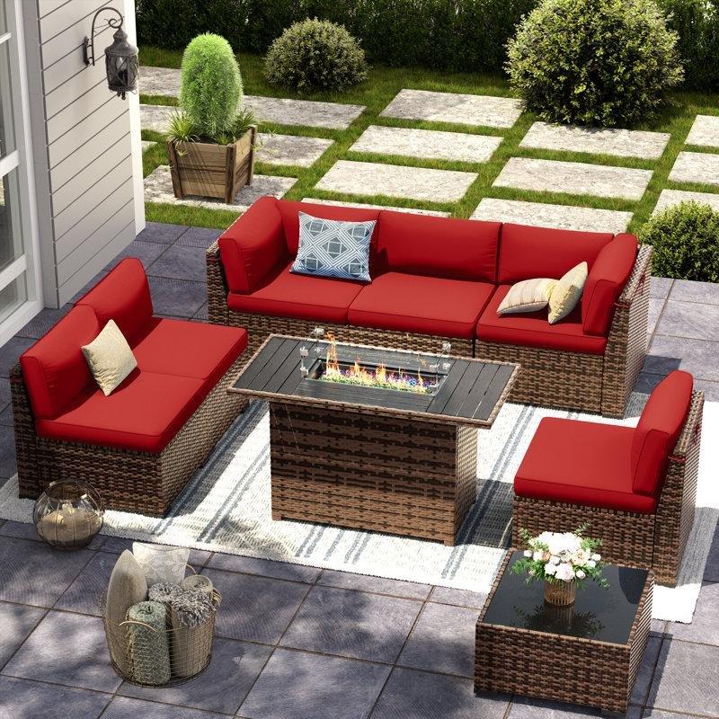 Bordo Kahverengi Rattan Modüler Ateş Çukurlu Köşe Bahçe Takımı - 210799