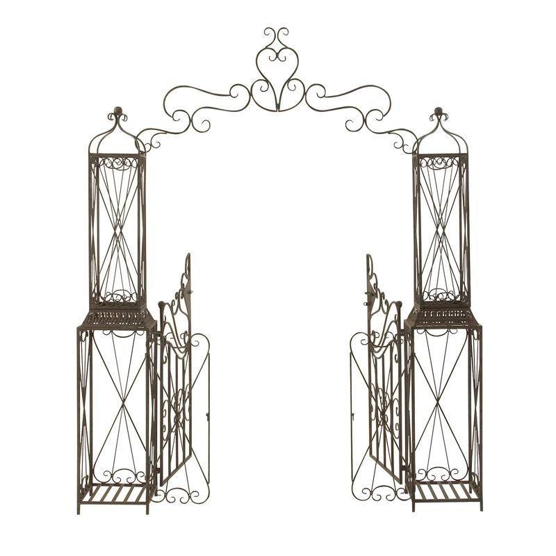 Bronz Demir Sarmaşık Desenli Kemerli Çift Kanatlı Bahçe Kapısı - 199x36x239 cm - 172574