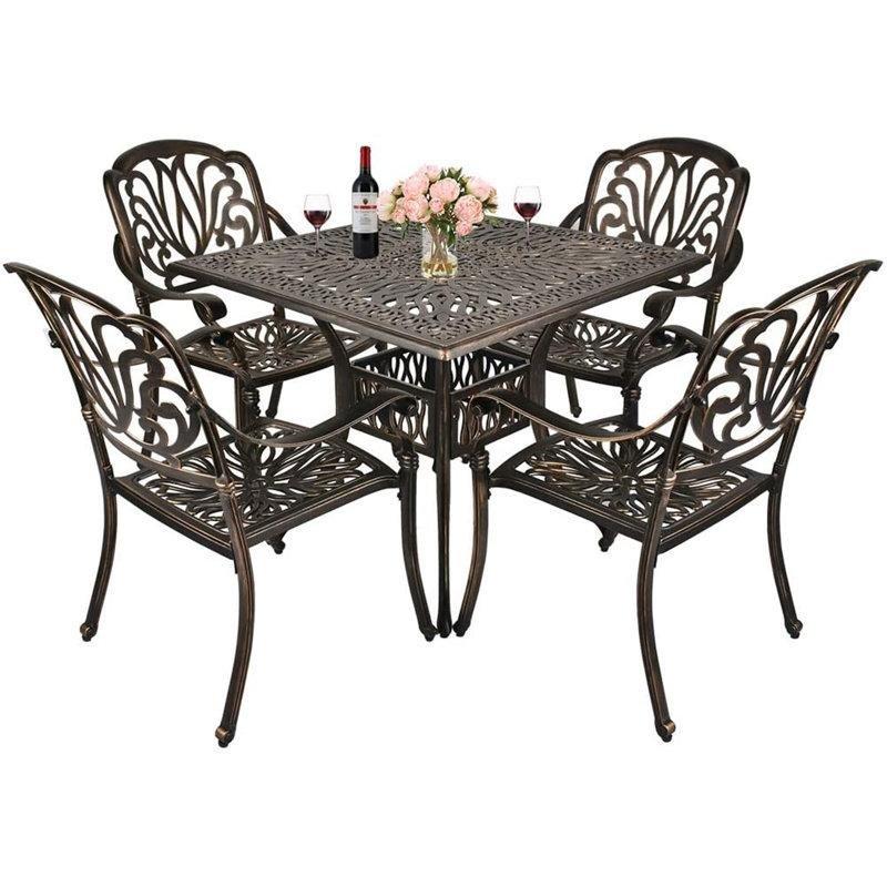 Bronz Döküm Alüminyum Şemsiye Delikli Kare Bahçe Masa Takımı - 214694