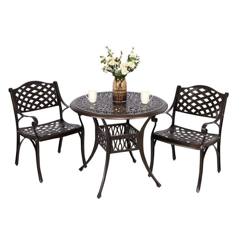 Bronz Döküm Alüminyum Yuvarlak Şemsiye Delikli 2 Kişilik Bistro Bahçe Masa Takımı - 90 cm - 217171