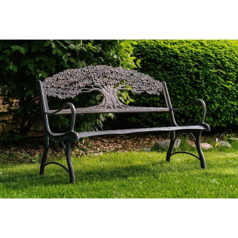 Bronz Döküm Metal Hayat Ağacı Desenli Bahçe Bankı - 127 cm - 172094