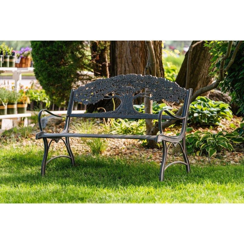 Bronz Döküm Metal Hayat Ağacı Desenli Bahçe Bankı - 127 cm - 172094