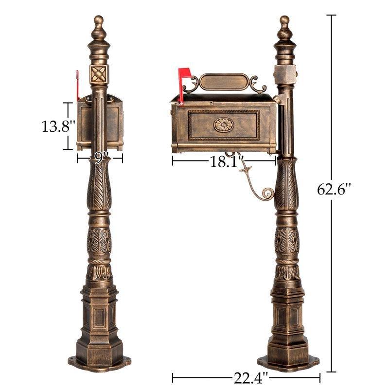 Bronz Metal Eskitme Boyalı Çiçek Motifli Ayaklı Posta Kutusu - 166123