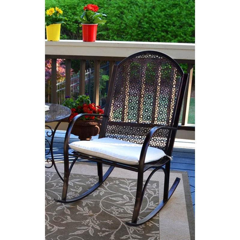 Bronz Metal Papatya Desenli Dış Mekan Minderli Sallanan Sandalye - 219219