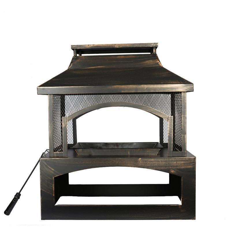 Bronze Çelik Dikdörtgen Odun Hazneli Şömine Soba - 94x82 cm - 189544